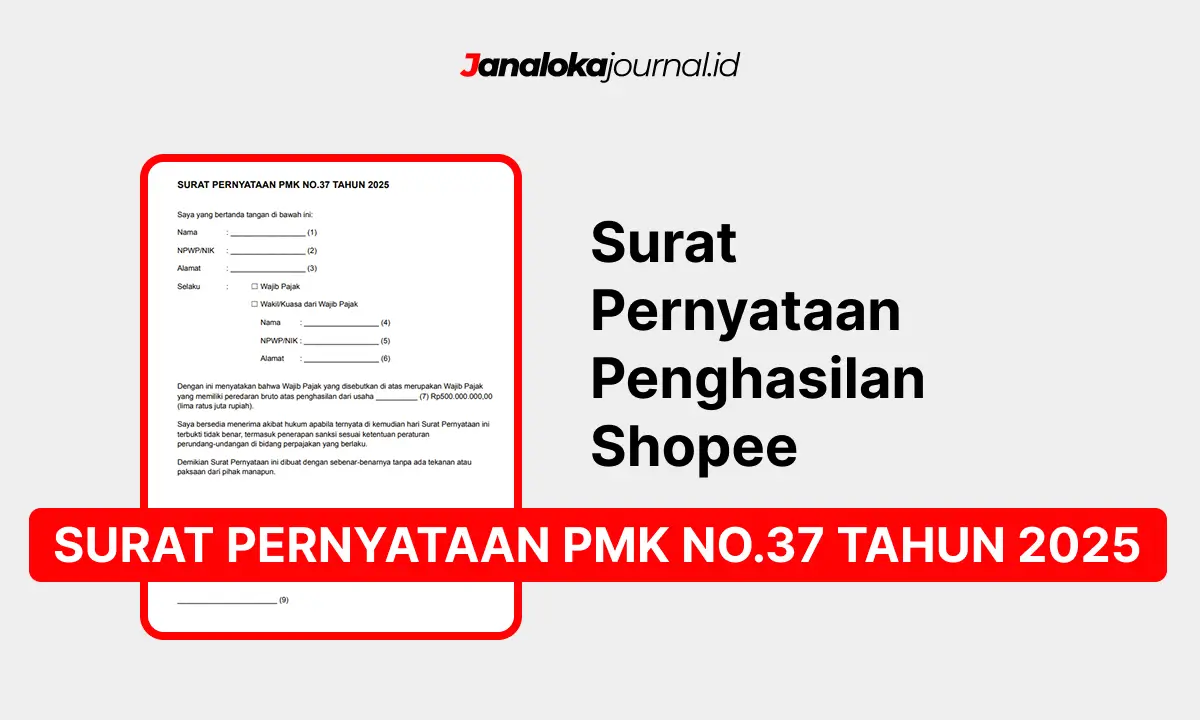 Surat Pernyataan Penghasilan Shopee PMK NO 37 TAHUN 2025