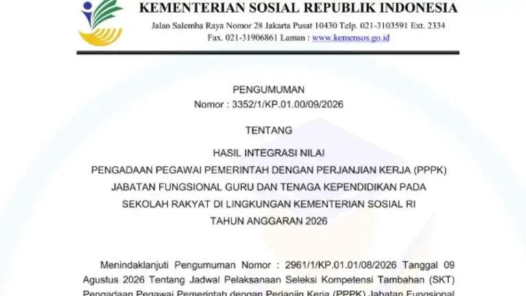 Pengumuman Hasil Integrasi Nilai CAT–SKT PPPK Sekolah Rakyat 2026 pdf di bit.ly/hasil-integrasi