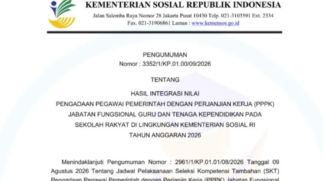 Pengumuman Hasil Integrasi Nilai CAT–SKT PPPK Sekolah Rakyat 2026 pdf di bit.ly/hasil-integrasi